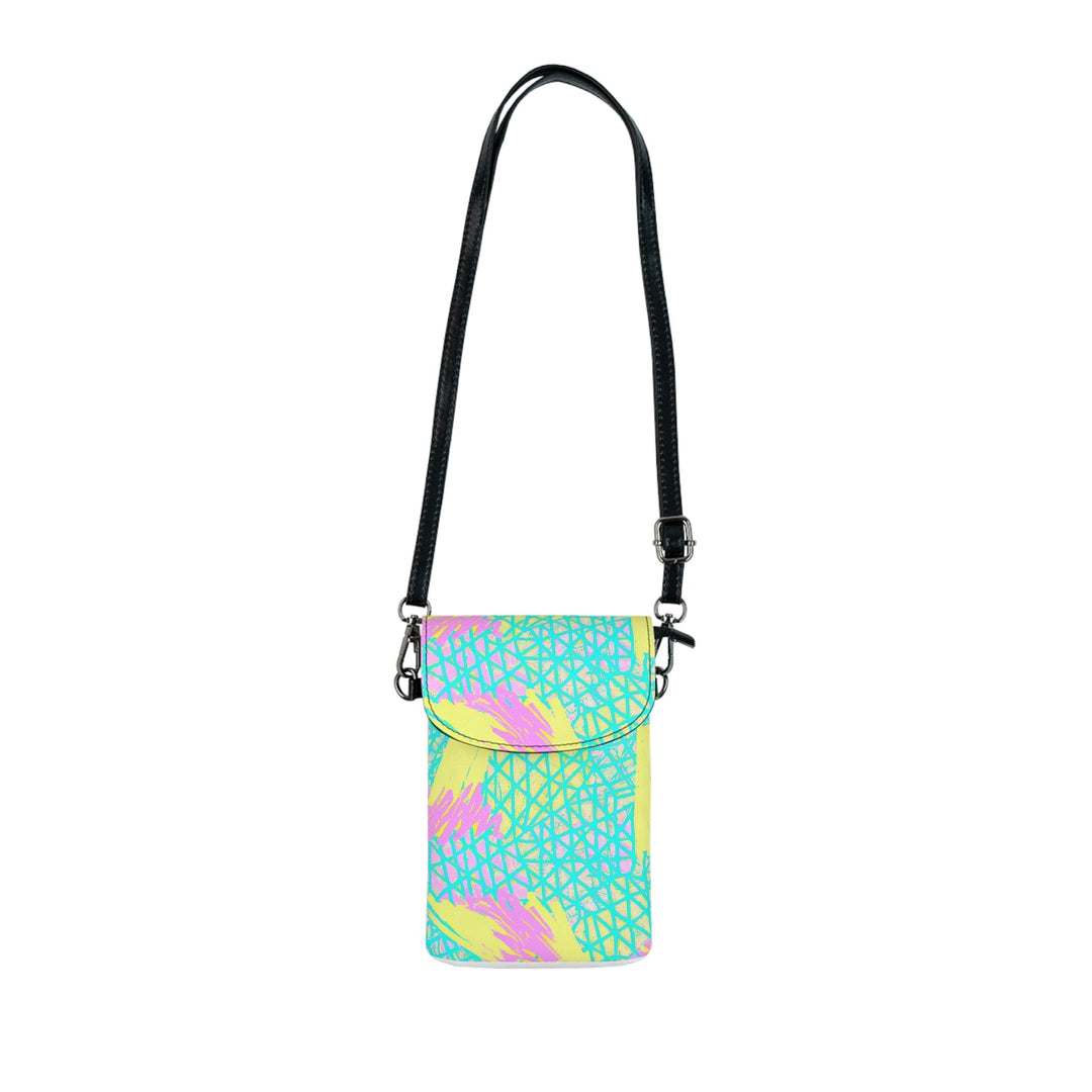 Crossbody Bag Small Cell Phone Purse - Cyan Blue Lime Green and Pink Pattern