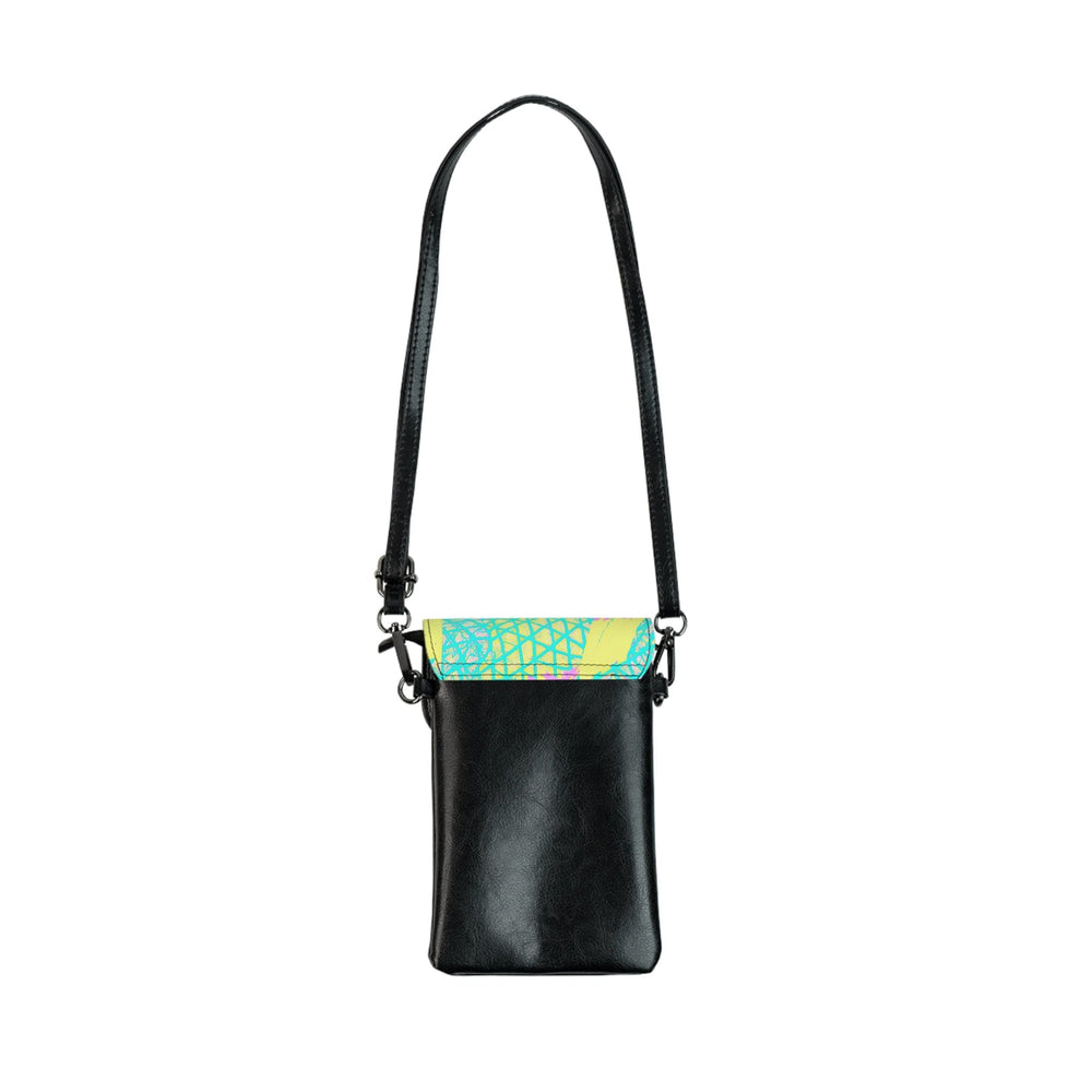 Crossbody Bag Small Cell Phone Purse - Cyan Blue Lime Green and Pink Pattern