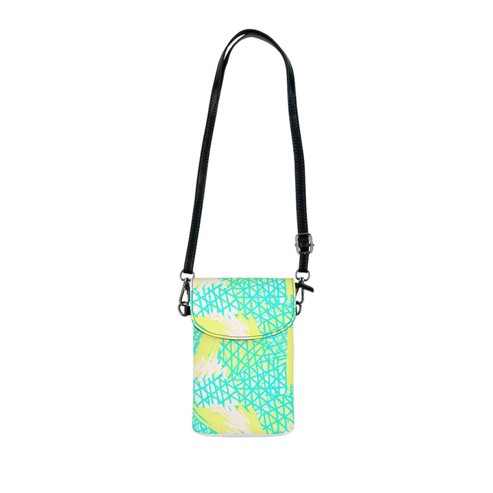 Crossbody Bag Small Cell Phone Purse - Cyan Blue Lime Green and White Pattern