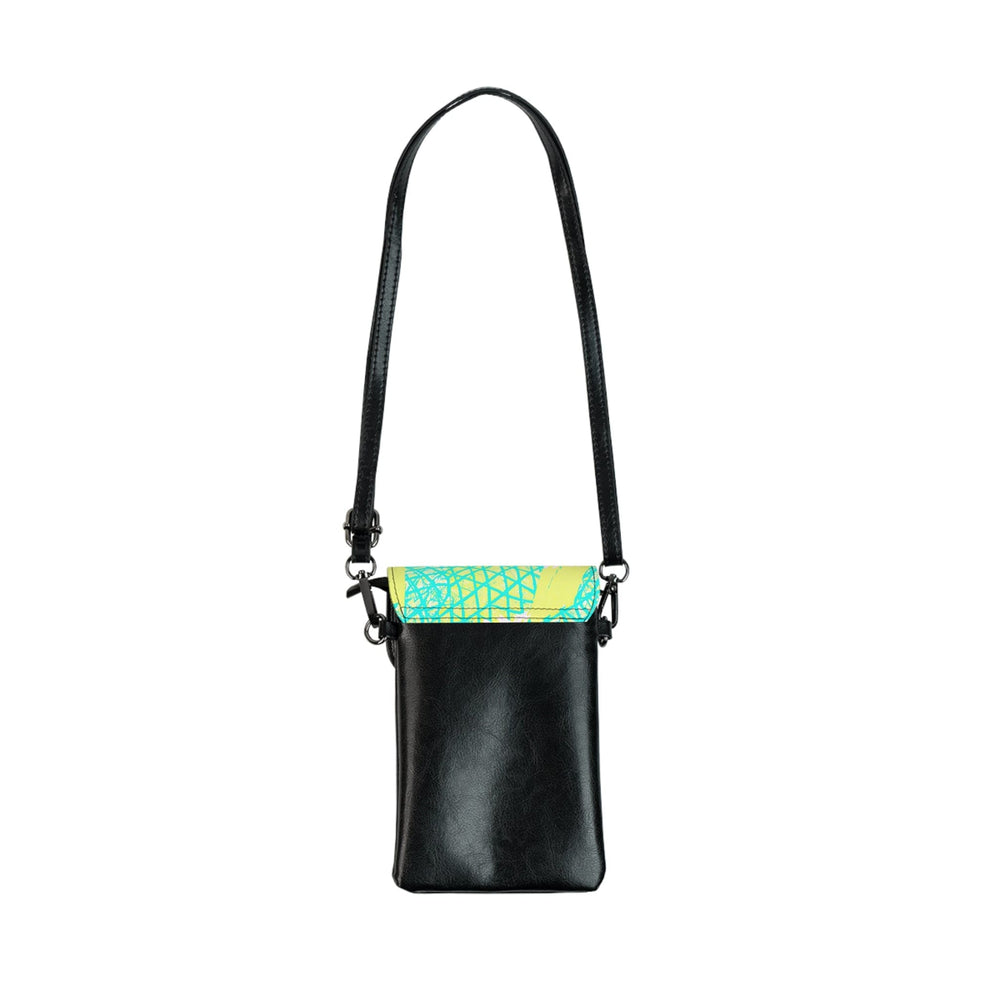 Crossbody Bag Small Cell Phone Purse - Cyan Blue Lime Green and White Pattern