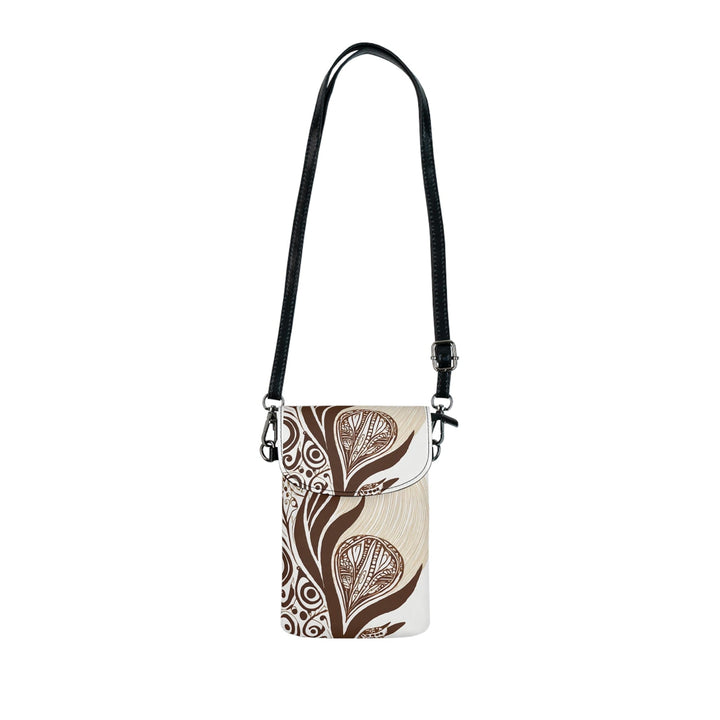 Crossbody Bag Small Cell Phone Purse - Floral Brown Line Art Print 93368 - Bags