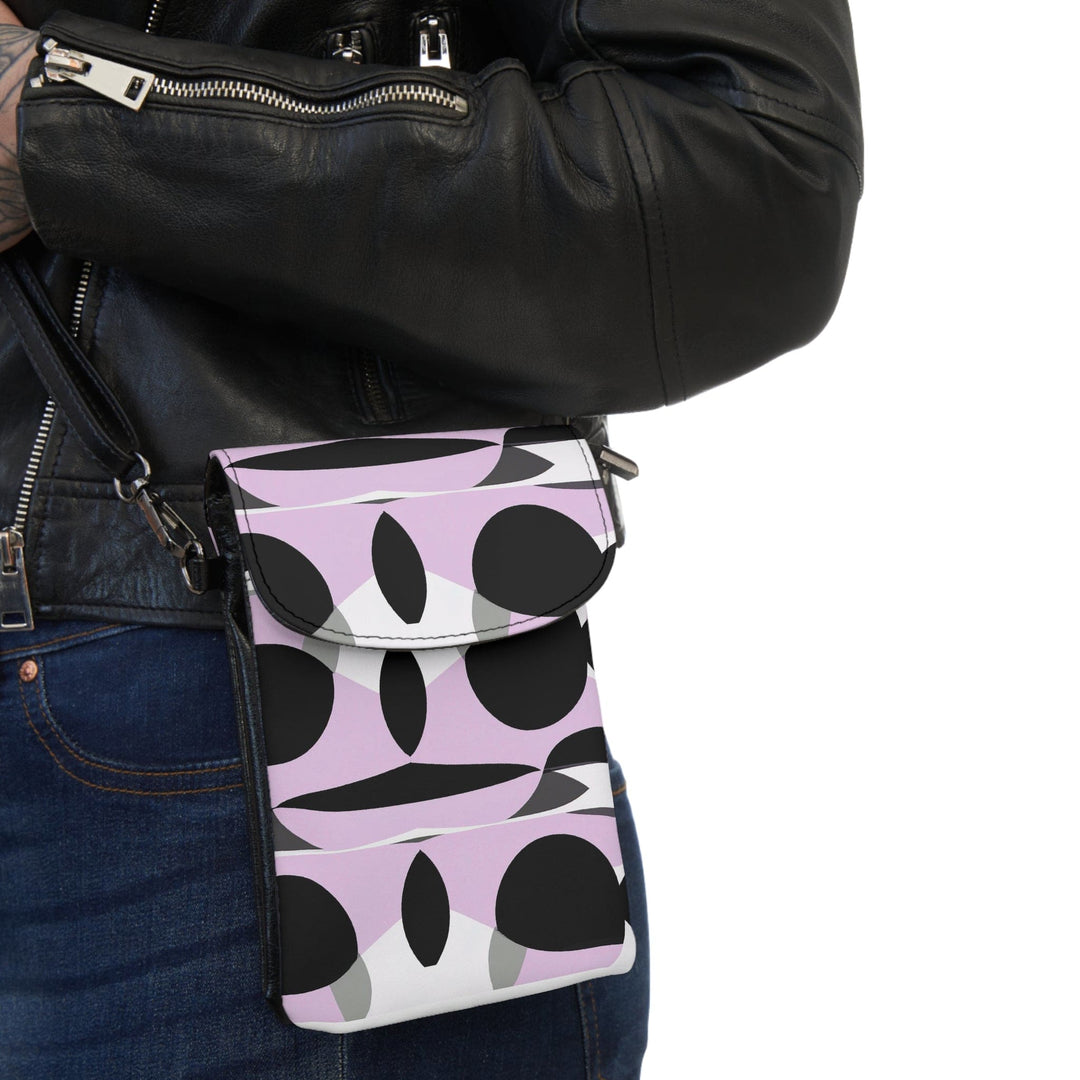 Crossbody Bag Small Cell Phone Purse - Geometric Lavender and Black Pattern