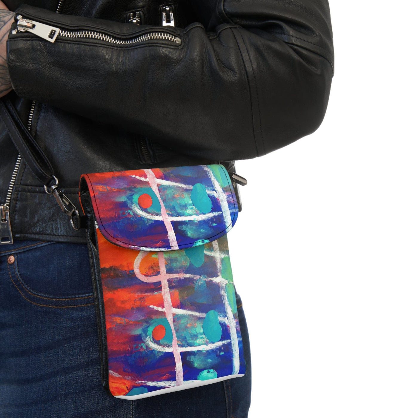 Crossbody Cell Phone Wallet Purse Multicolor Abstract Expression Pattern - Bags