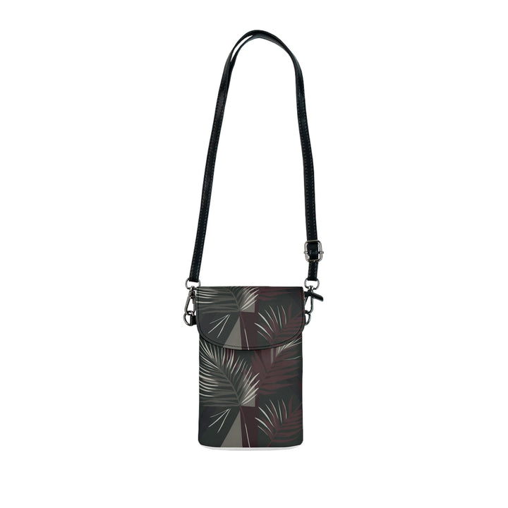 Crossbody Bag Small Cell Phone Purse - Palm Tree Leaves Maroon Green Background