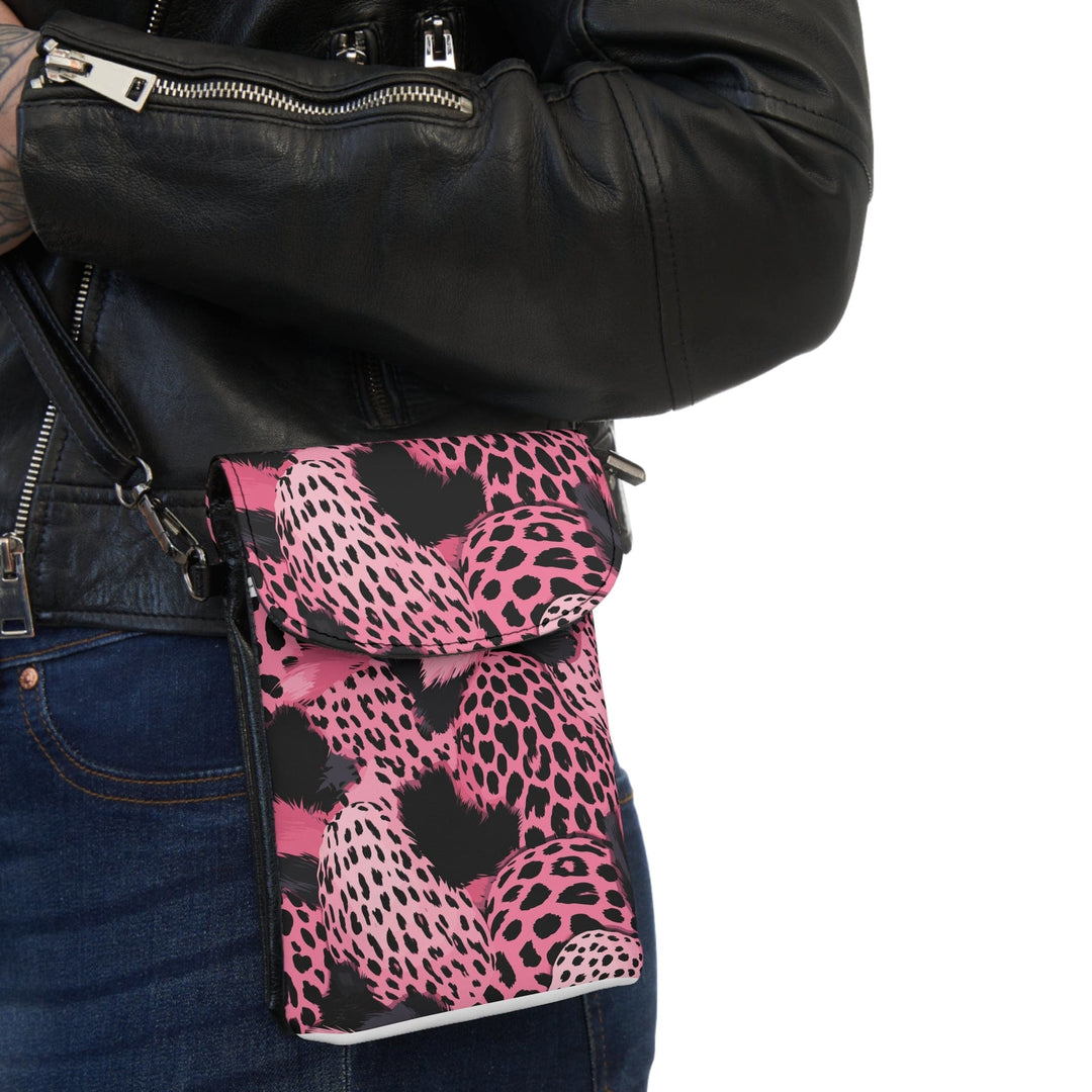 Crossbody Bag - Small Cell Phone Purse - Pink and Black Leopard Spots