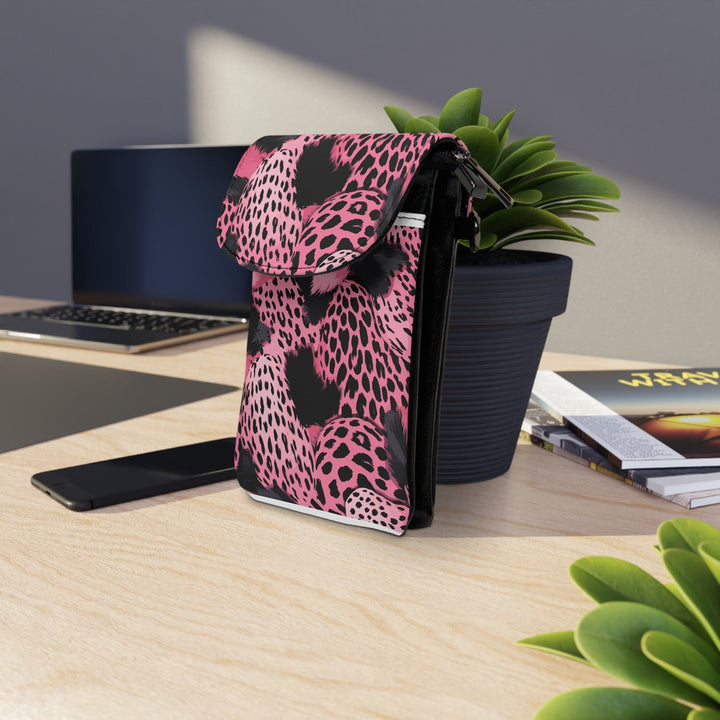 Crossbody Bag - Small Cell Phone Purse - Pink and Black Leopard Spots