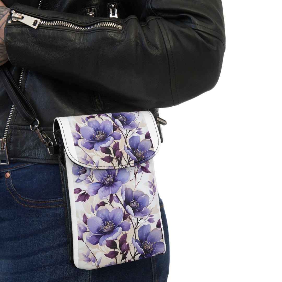 Crossbody Bag Small Cell Phone Purse - Purple and Violet Botanical Blooms: