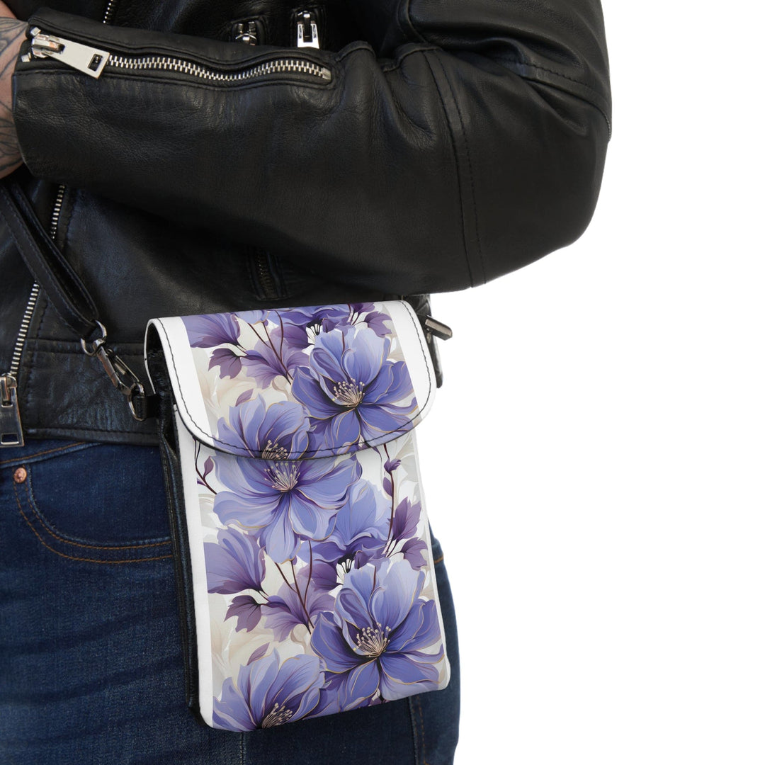 Crossbody Bag Small Cell Phone Purse - Purple and Violet Botanical Blooms: