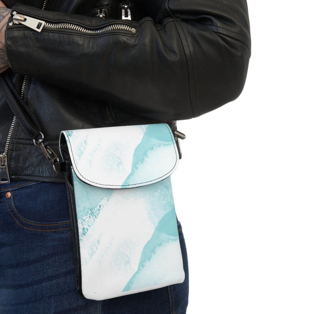 Crossbody Bag Small Cell Phone Purse - Subtle Abstract Ocean Blue and White