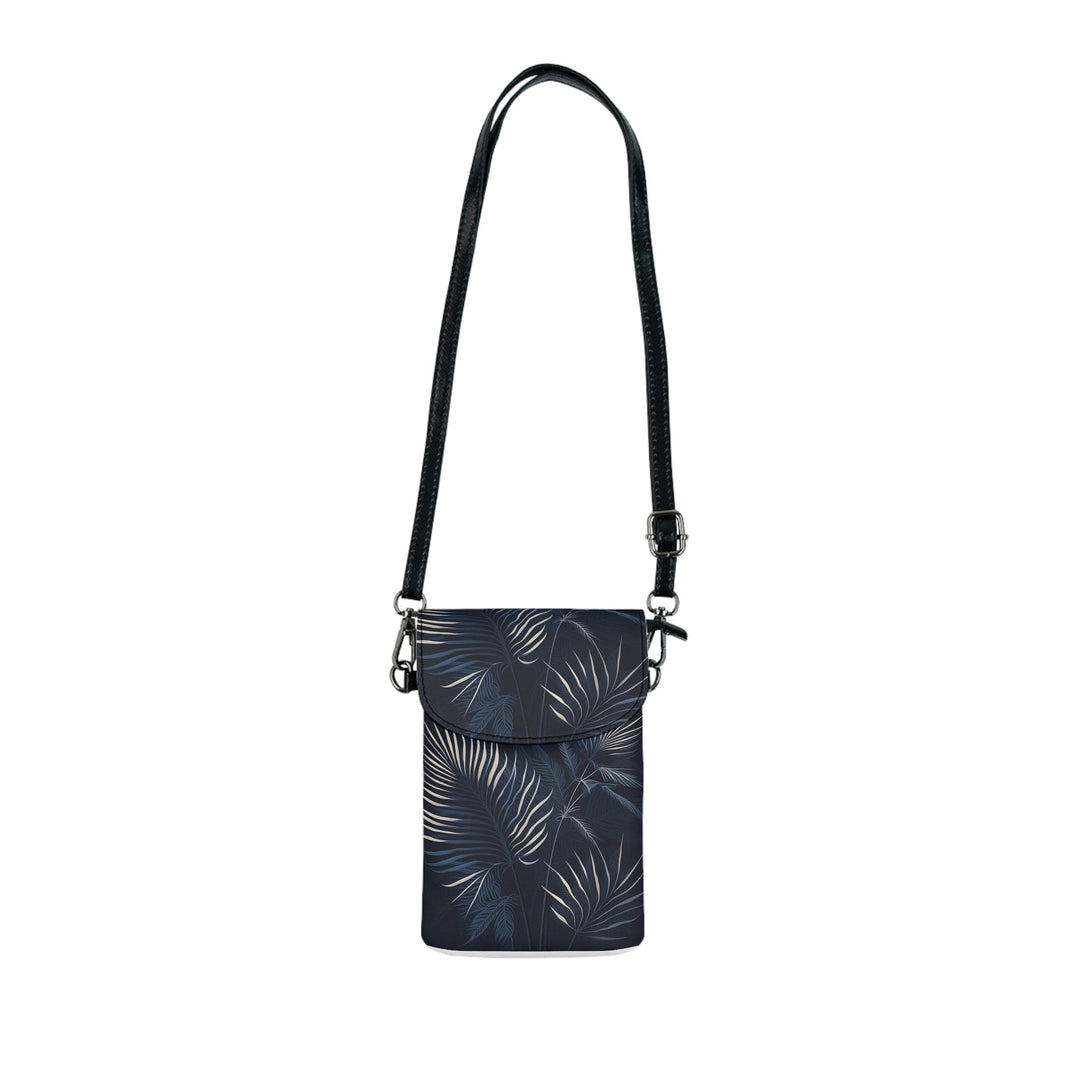 Crossbody Bag Small Cell Phone Purse - White Line Art Palm Tree Leaves Navy