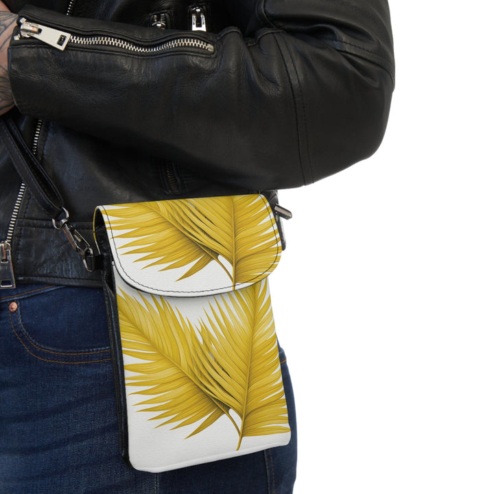 Crossbody Bag Small Cell Phone Purse - Yellow Palm Tree Leaves Minimalist Art