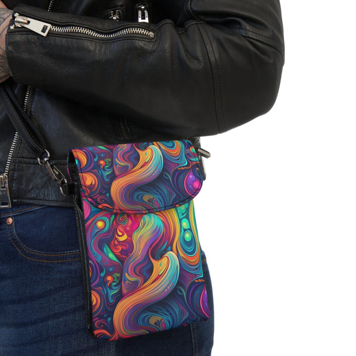 Crossbody Cell Phone Wallet Vibrant Psychedelic Kaleidoscope Boho Print