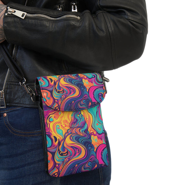Crossbody Cell Phone Wallet Vibrant Psychedelic Kaleidoscope Boho Print