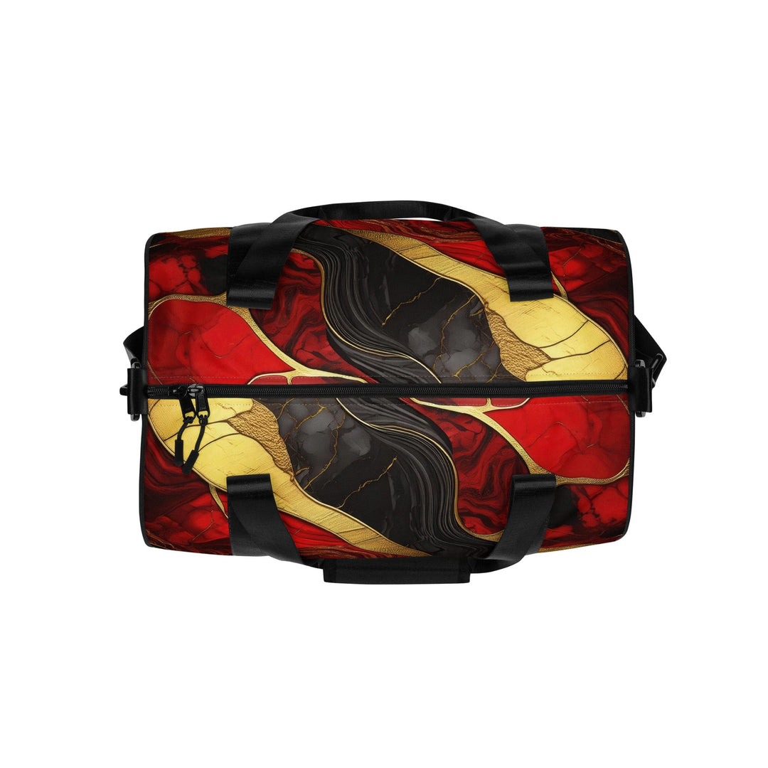 Crossbody Water-resistant Travel Bag - Brick Red Pattern Black - Bags/Travel