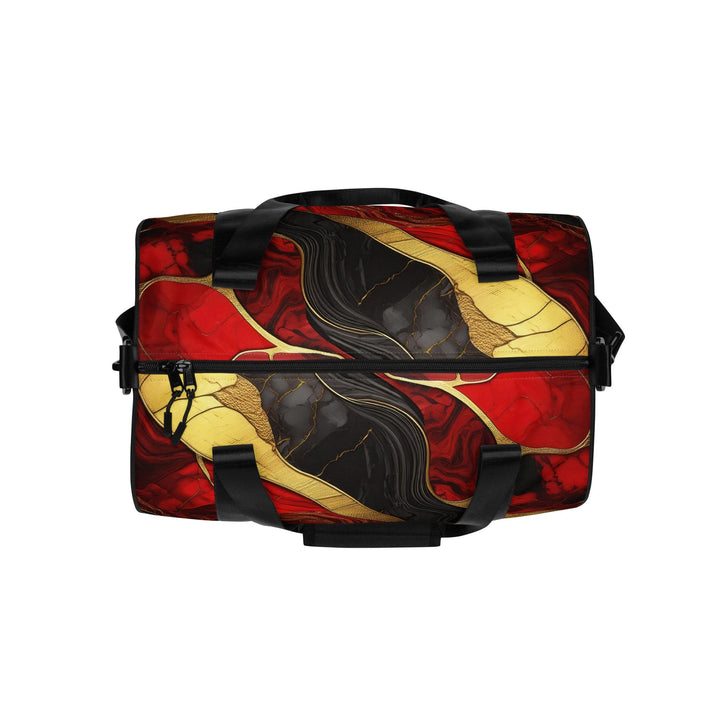 Crossbody Water-resistant Travel Bag - Brick Red Pattern Black - Bags/Travel