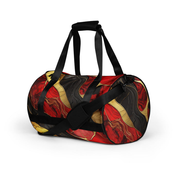 Crossbody Water-resistant Travel Bag - Brick Red Pattern Black - Bags/Travel