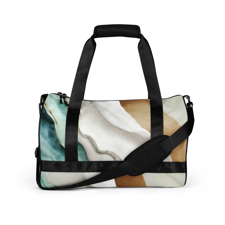 Crossbody Water-resistant Travel Bag Cream White Green Marbled Print - Bags