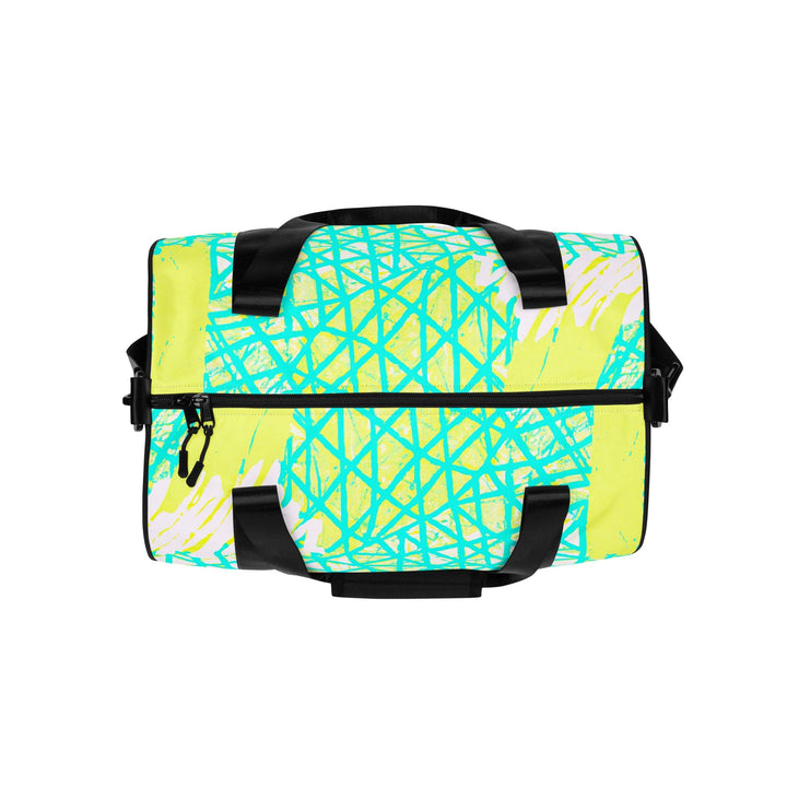 Crossbody Water-resistant Travel Bag - Cyan Blue Lime Green and White - Bags