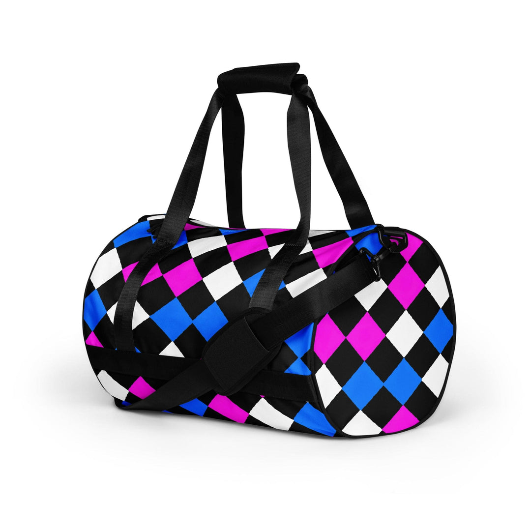 Crossbody Water-resistant Travel Bag Pink Blue Checkered Pattern - Bags