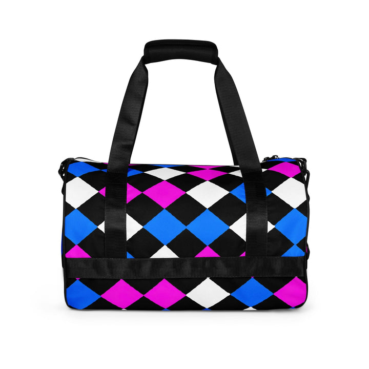 Crossbody Water-resistant Travel Bag Pink Blue Checkered Pattern - Bags