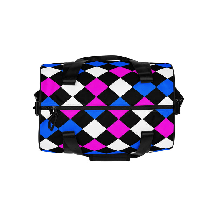 Crossbody Water-resistant Travel Bag Pink Blue Checkered Pattern - Bags