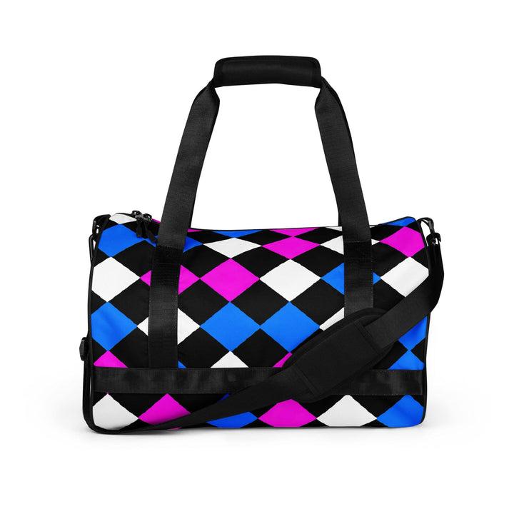 Crossbody Water-resistant Travel Bag Pink Blue Checkered Pattern - Bags