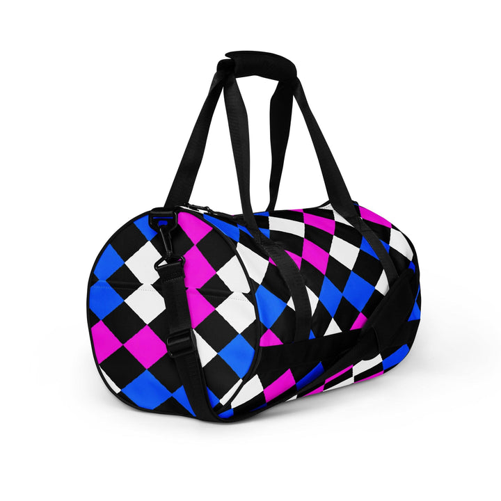 Crossbody Water-resistant Travel Bag Pink Blue Checkered Pattern - Bags