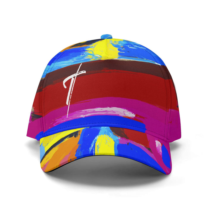 Snapback Baseball Cap - Cross with Multicolor Abstract Illustration - Snapback