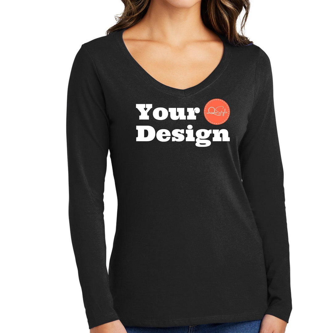 Custom Print Womens Long Sleeve Graphic V-neck T-shirt - Custom | Apparel