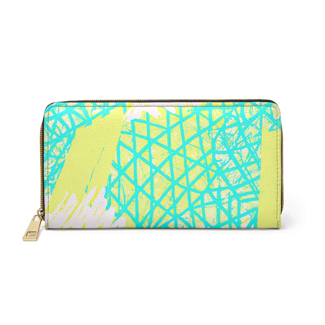 Cyan Blue Lime Green and White Pattern Womens Zipper Wallet Clutch Purse - Bags