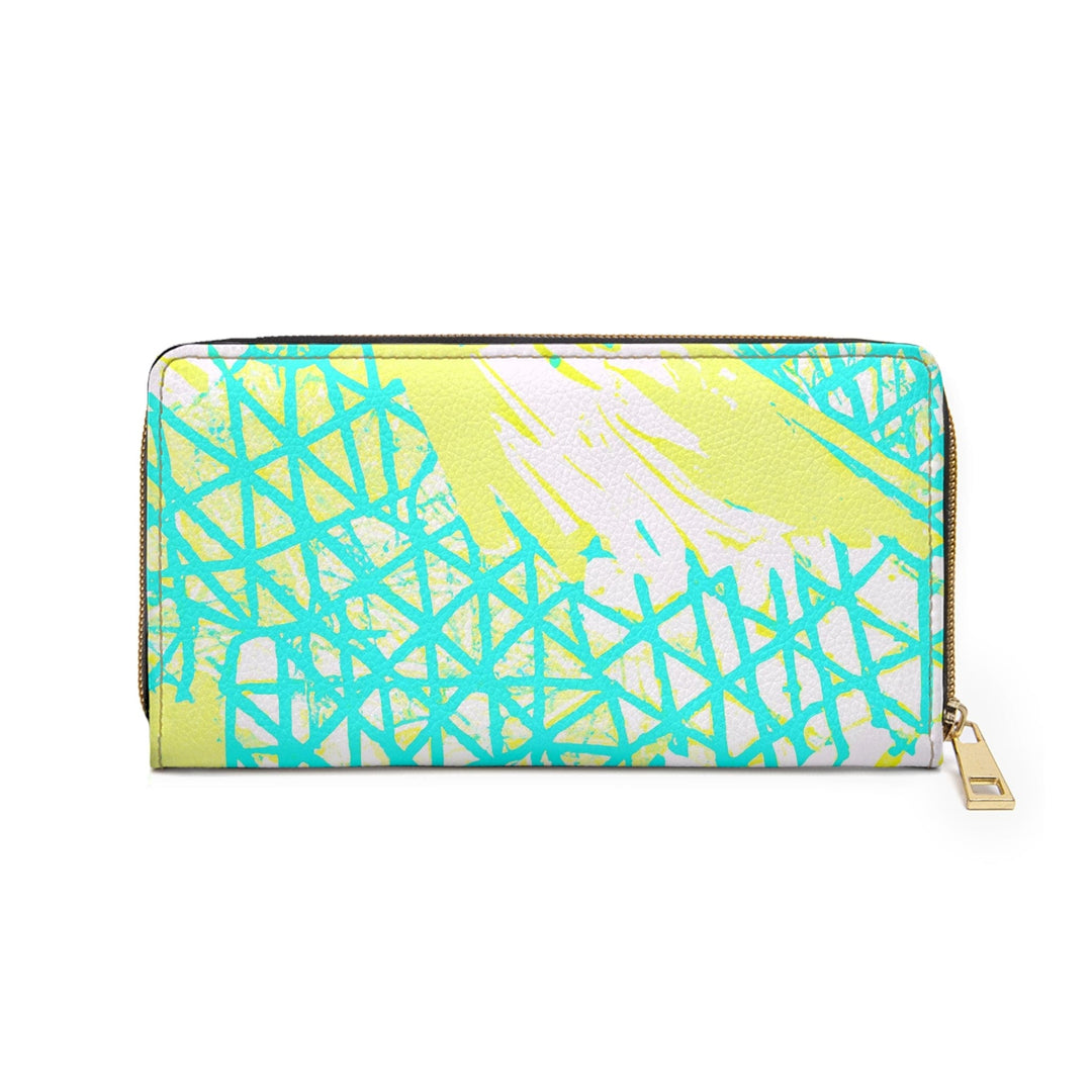 Cyan Blue Lime Green and White Pattern Womens Zipper Wallet Clutch Purse - Bags