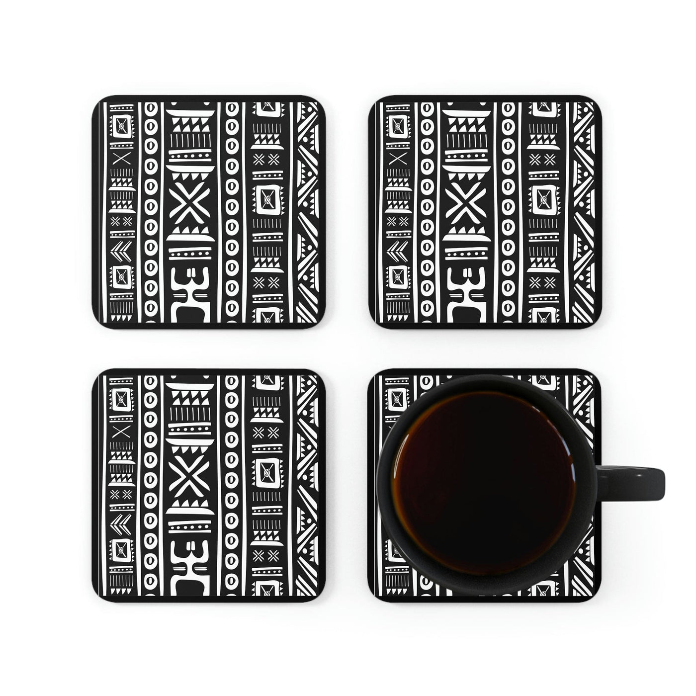 Decor - Coaster Set 4 Piece Home/office Black And White Tribal Pattern African