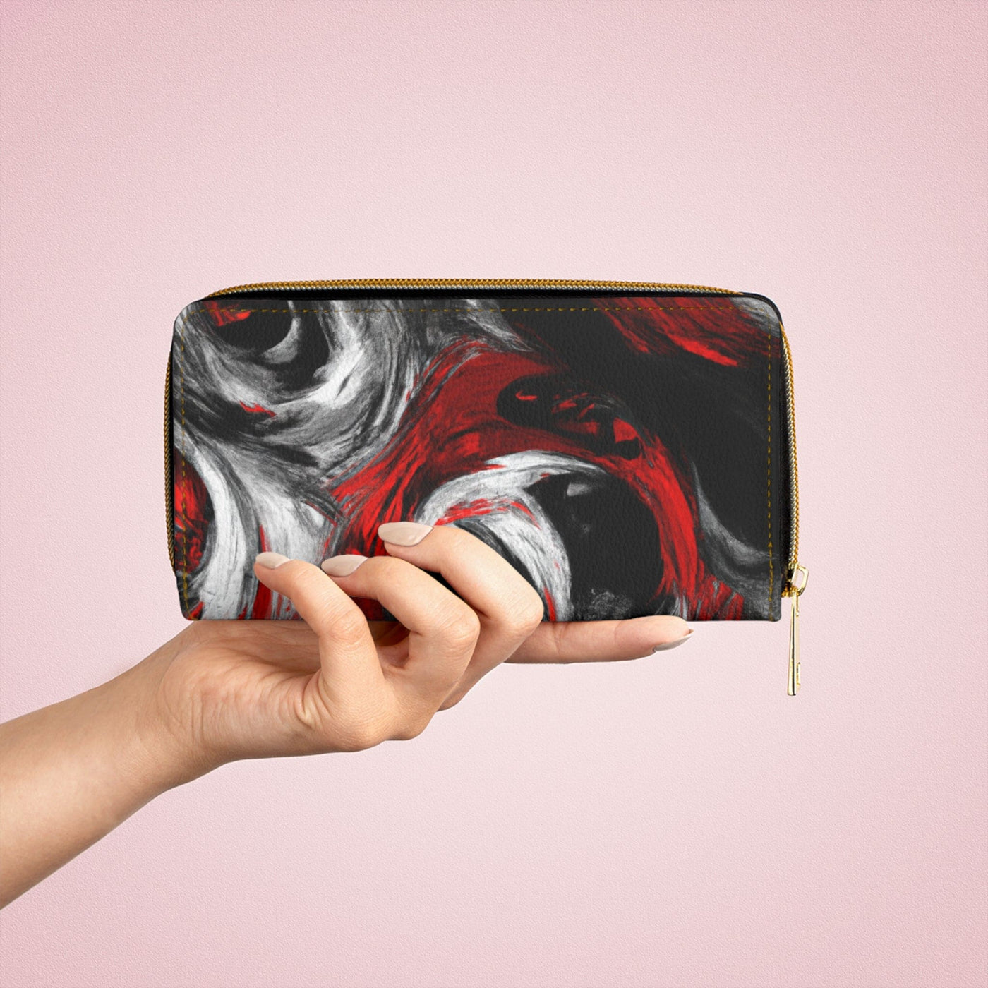 Decorative Black Red White Abstract Seamless Pattern Womens Zipper Wallet