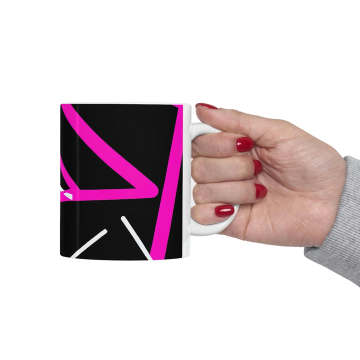 Decorative Ceramic Coffee Mug 11oz and Pink Geometric Pattern