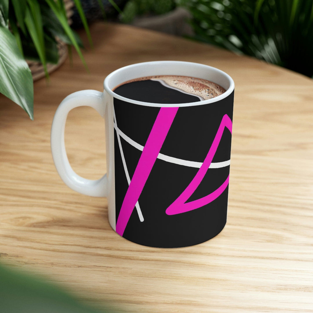 Decorative Ceramic Coffee Mug 11oz and Pink Geometric Pattern