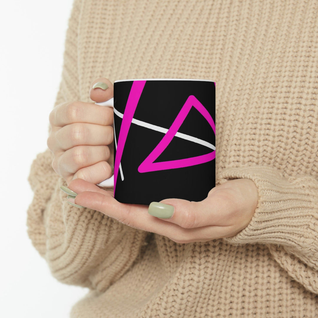 Decorative Ceramic Coffee Mug 11oz and Pink Geometric Pattern