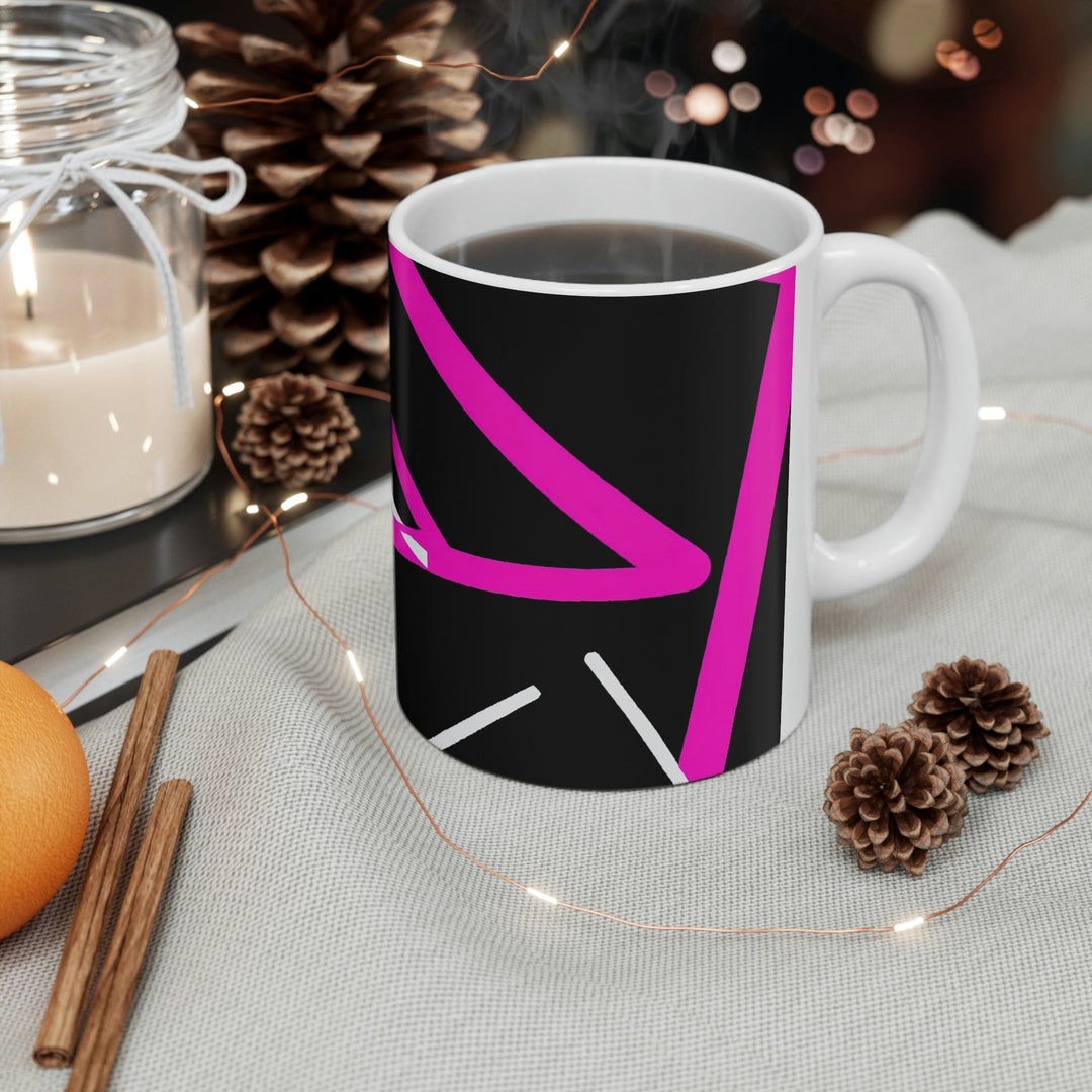 Decorative Ceramic Coffee Mug 11oz and Pink Geometric Pattern