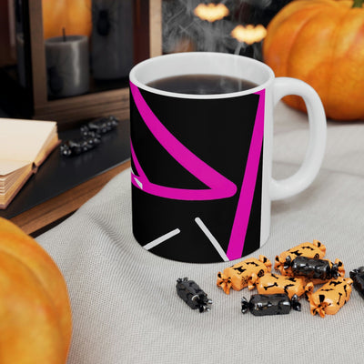 Decorative Ceramic Coffee Mug 15oz Black And Pink Geometric Pattern