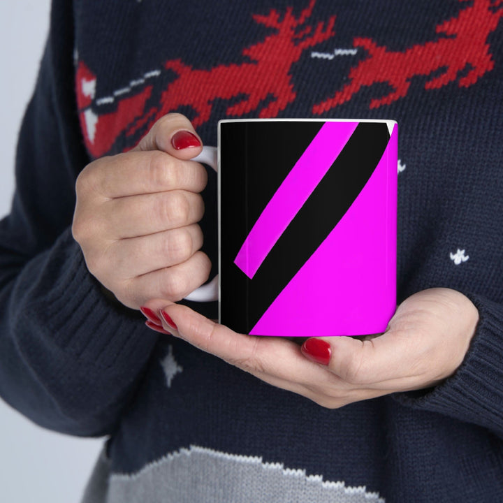 Decorative Ceramic Coffee Mug 11oz and Pink Geometric Pattern