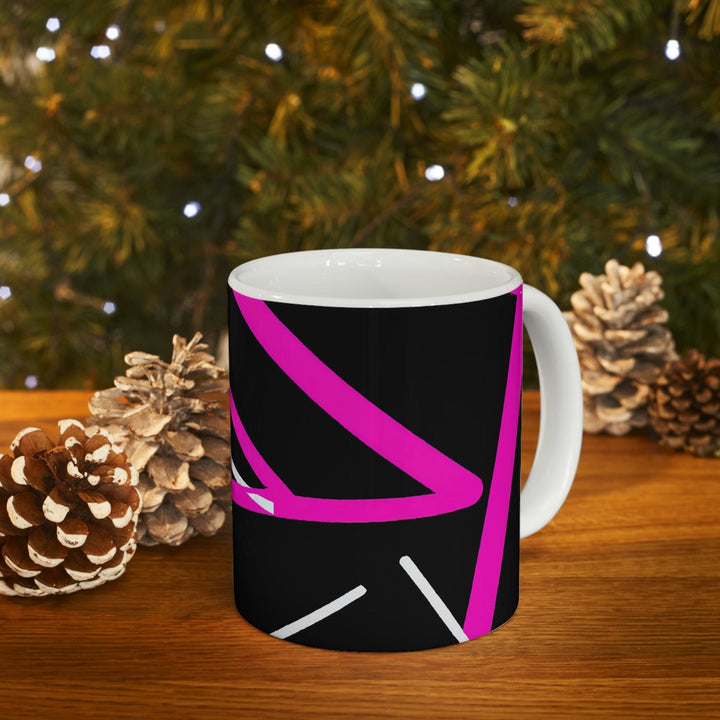 Decorative Ceramic Coffee Mug 11oz and Pink Geometric Pattern