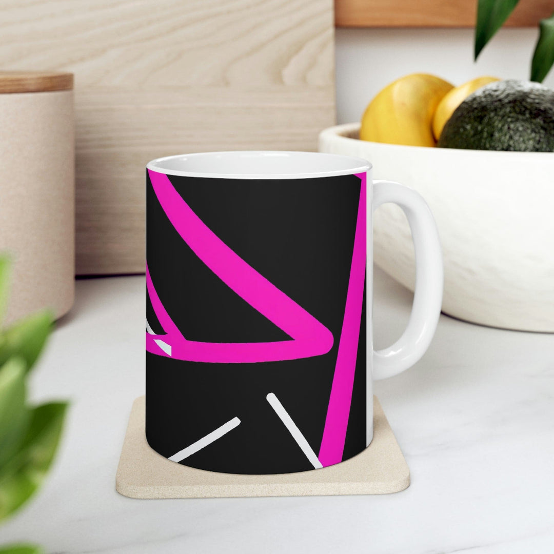 Decorative Ceramic Coffee Mug 11oz and Pink Geometric Pattern
