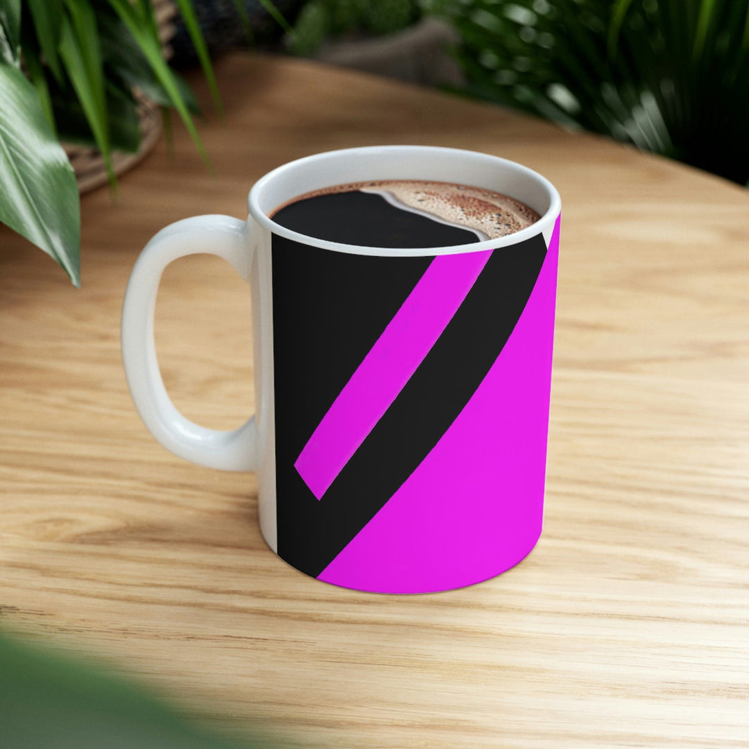 Decorative Ceramic Coffee Mug 11oz and Pink Geometric Pattern