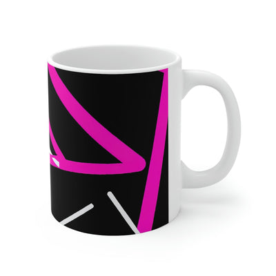Decorative Ceramic Coffee Mug 15oz Black And Pink Geometric Pattern
