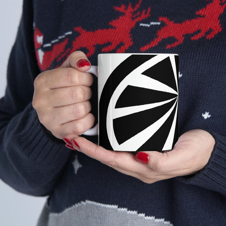 Decorative Ceramic Coffee Mug 11oz and White Geometric Pattern