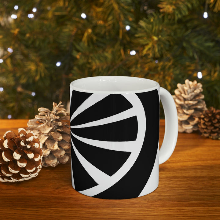 Decorative Ceramic Coffee Mug 11oz and White Geometric Pattern