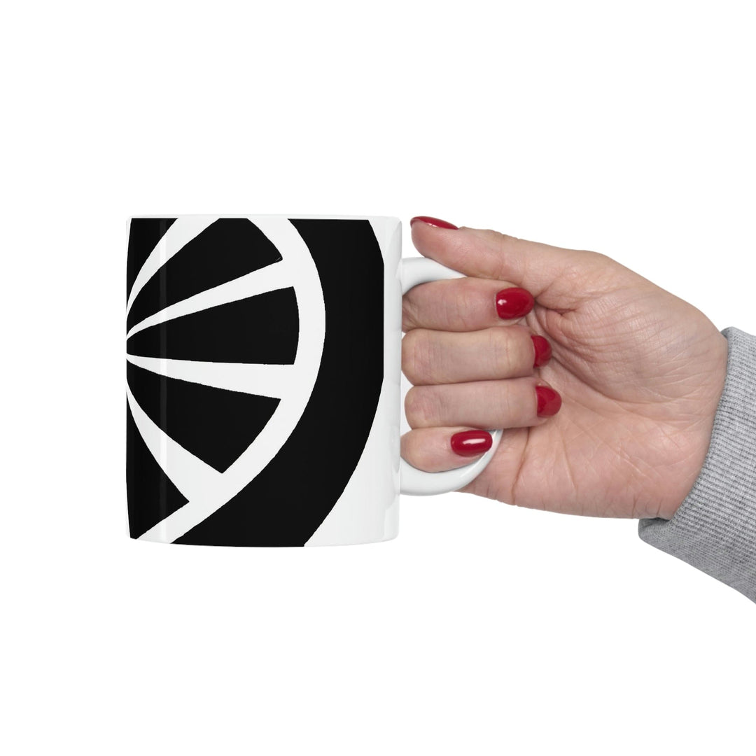 Decorative Ceramic Coffee Mug 11oz and White Geometric Pattern