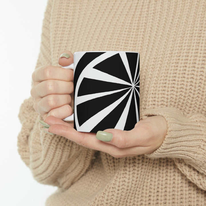 Decorative Ceramic Coffee Mug 11oz and White Geometric Pattern