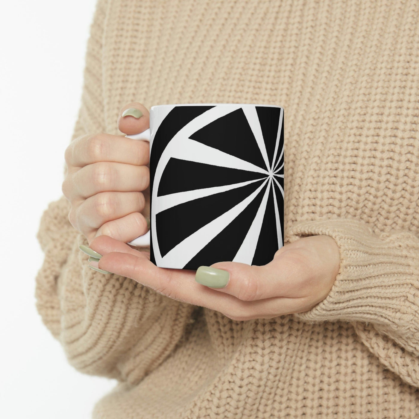 Decorative Ceramic Coffee Mug 15oz Black And White Geometric Pattern