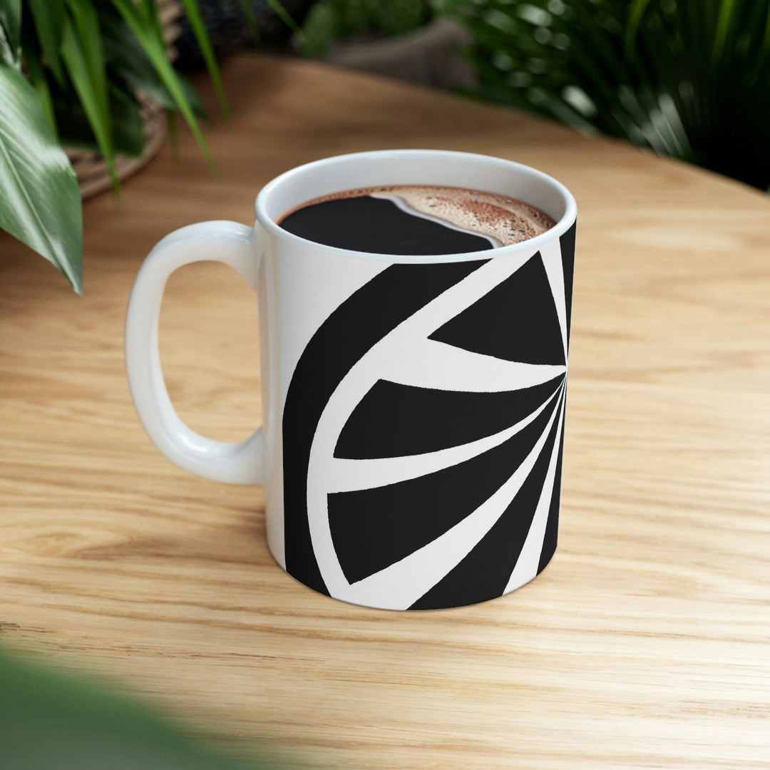 Decorative Ceramic Coffee Mug 11oz and White Geometric Pattern