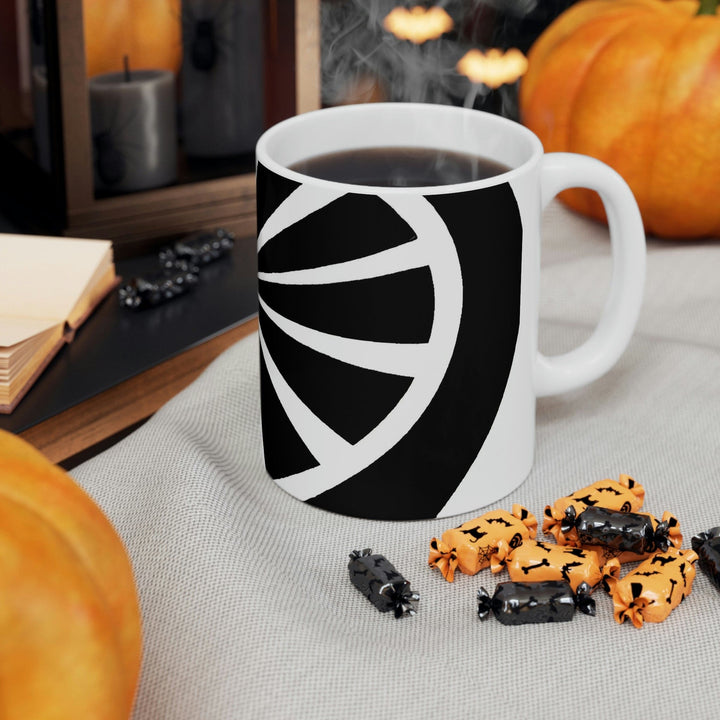 Decorative Ceramic Coffee Mug 11oz and White Geometric Pattern